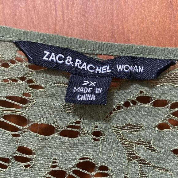 Zac & Rachel Olive Green Lacey 2X Dress - Picture 2 of 8